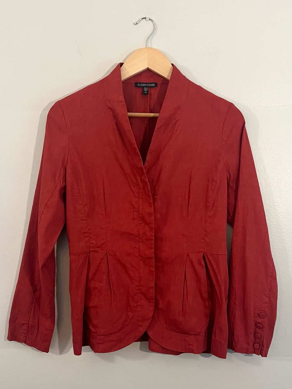 Eileen Fisher Red Linen Tailored Peplum Jacket Fall Office Minimal Layer